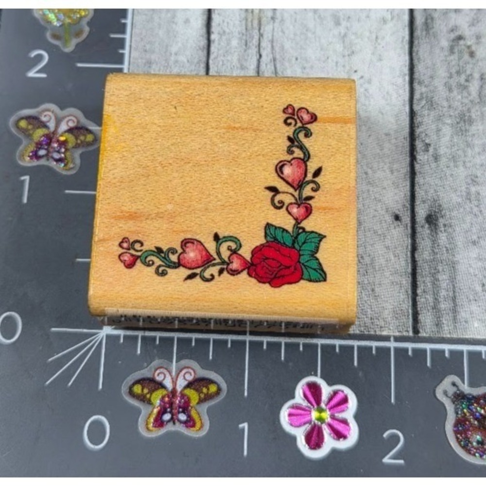 Comotion Hearts With Rose Border 775 1994 Rubber Stamp #R59